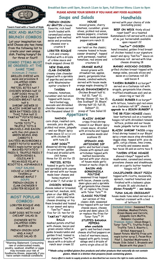 Tamiami Tavern Menu - Image 1